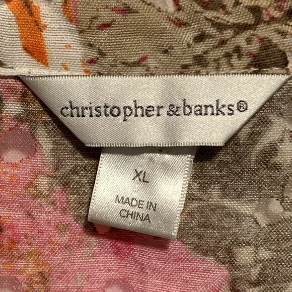 CHRISTOPHER & BANKS Size XL Jacket Mixed Print Pattern Pink Brown Art-To-Wear - Picture 2 of 7